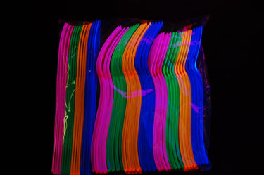 UV Blacklight Reactive Assorted Heavy Weight Cutlery Set- 96 Count